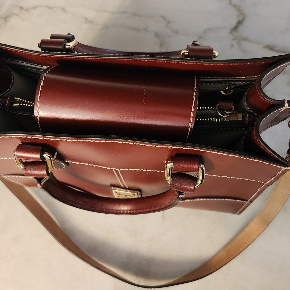 Burgundy Leather Handbag with Gold Accents - Picture 6 of 10